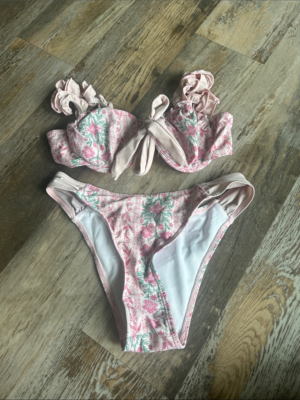 Pink Floral Ruffled Bikini Set